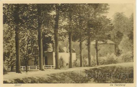 Tiendw-1925-001.jpg - In een goederenlijst uit 1632 werd de Tiendweg, weliswaar als “Stoetweger Tiendweg”, al genoemd. De Tiendweg werd vroeger ook wel de Stoetweg, Hoefschendijk of Zomerdijkschesteeg genoemd. De boerderij die te zien is heette “De Hoef”. Foto genomen, in de richting van de Koelaan, in 1910.